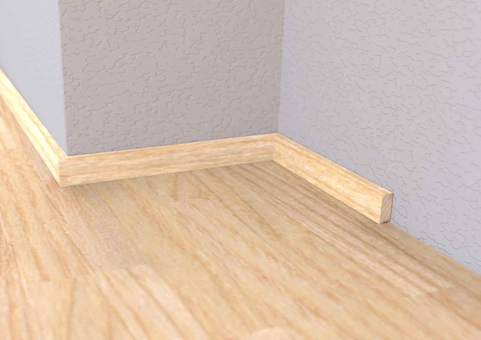 Holzleiste Esche mit oberseitiger Fase an Parkettboden